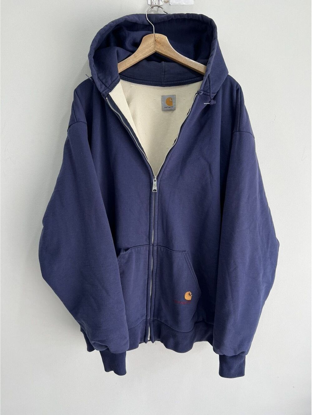 Vtg Carhartt Thermal Lined Hoodie Sweater Zip Up xxl faded